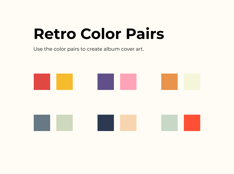 Original Figma design: Retro Color Pairs — six color pairs in a 3×2 grid on warm off-white background